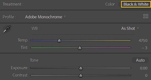 » Eye 4 Photography selecting Black and White in Lightroom