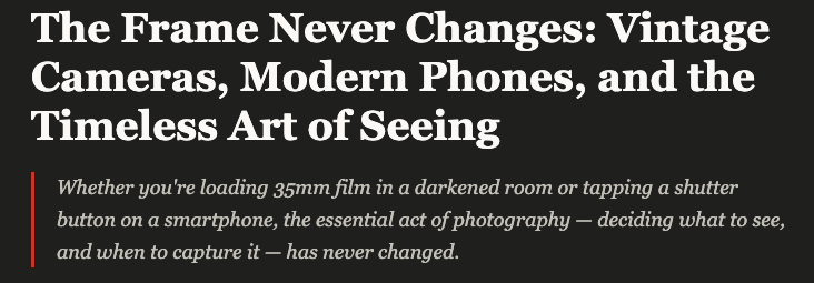» Eye 4 Photography The art of photography, despite gear, continues on